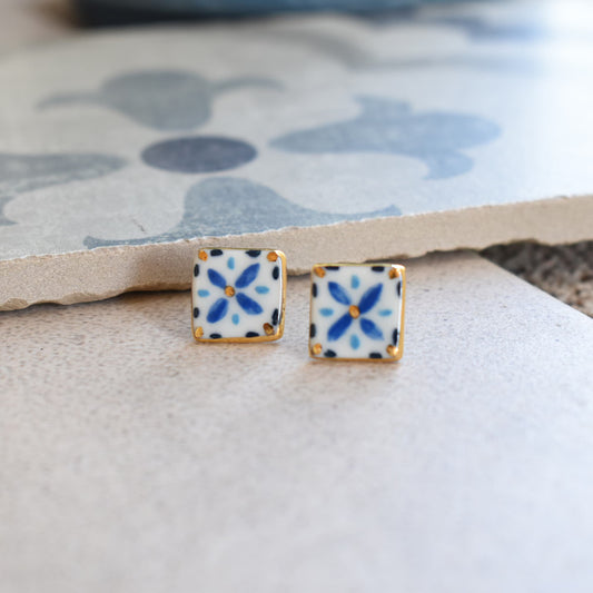 Lisbon Mini Tiles – handmade porcelain earrings with 24k gold, by Joska Handmade