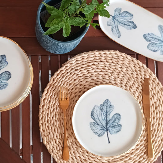 Smokva – handmade porcelain plate with real fig leaf imprint and 24k gold, by Joska Handmade
