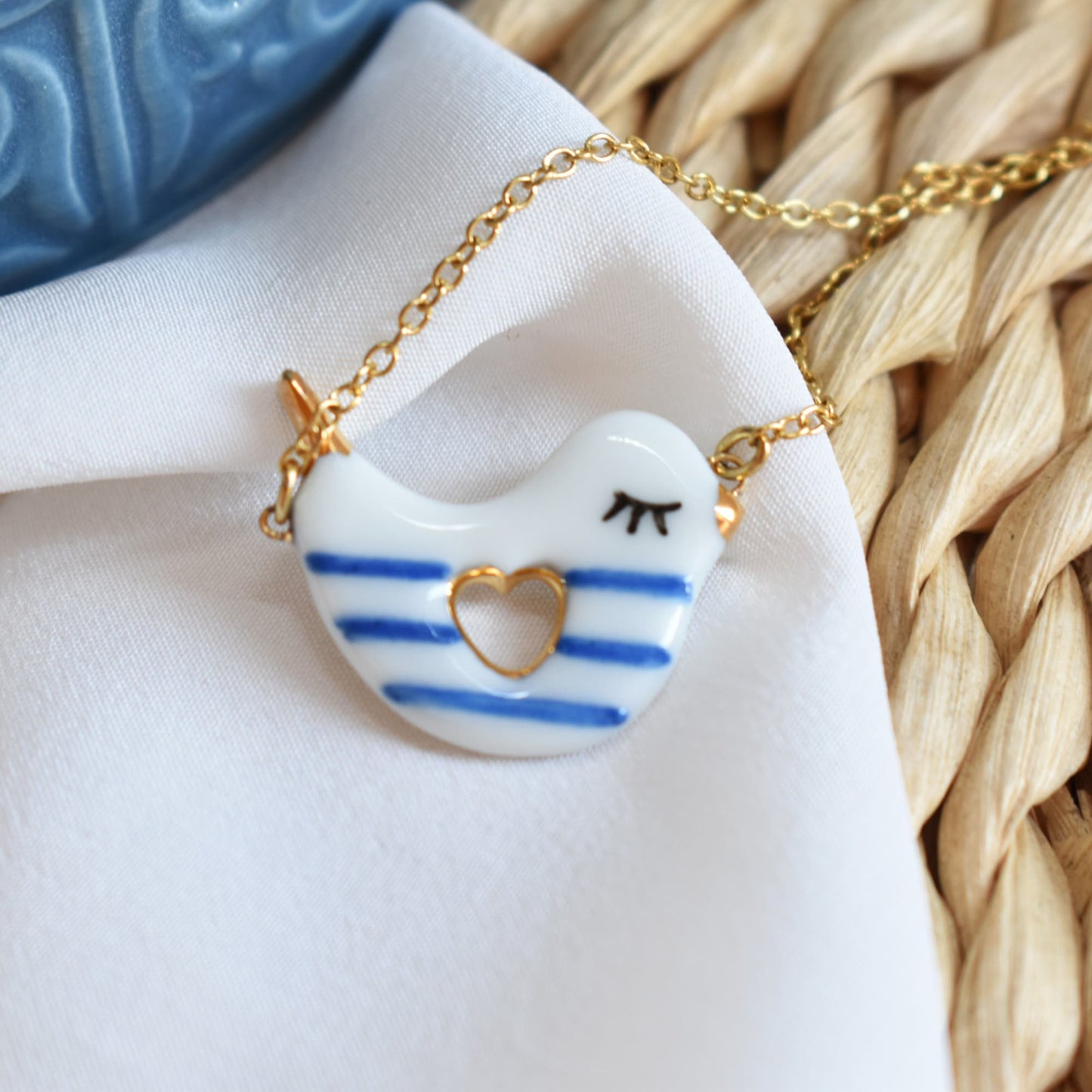 Sea Love Bird handmade necklace detail view, Sea Collection by Joska Handmade