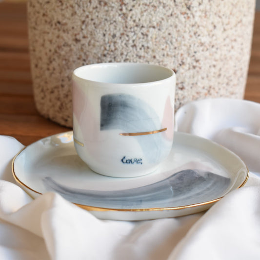 Abstract Porcelain Mug & Plate Set