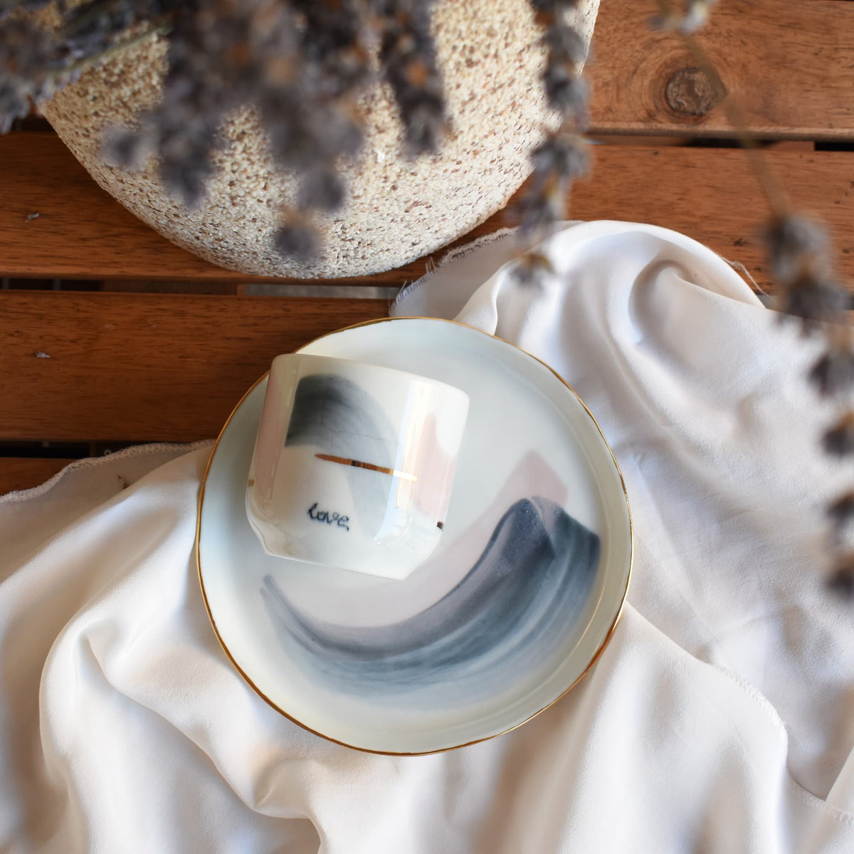 Abstract Porcelain Mug & Plate Set