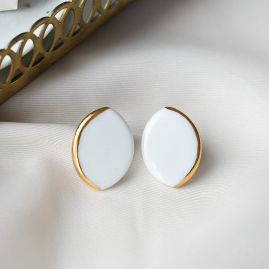 Almond porcelain earrings in White with 24k gold detail – handmade by Joska Handmade