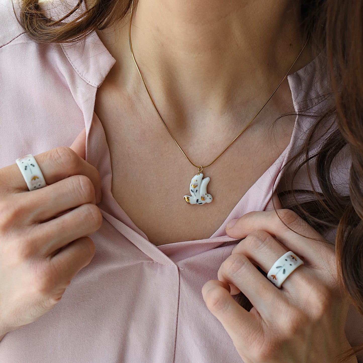 Dove Freedom necklace – symbol of peace and freedom, handmade porcelain jewelry, by Joska Handmade