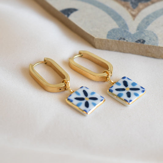 Lisbon Elegant Tiles – handmade porcelain earrings with 24k gold, by Joska Handmade