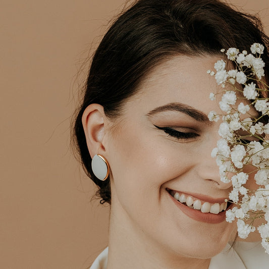 Almond earrings in White – handmade porcelain stud earrings with 24k gold edge, by Joska Handmade